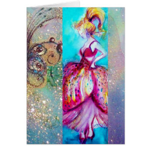 BEAUTY IN ROSA DRESS/Magic Butterfly Plant Hälsningskort