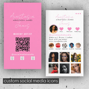 Beauty Influencer Social Media QR Code Rosa Visitkort