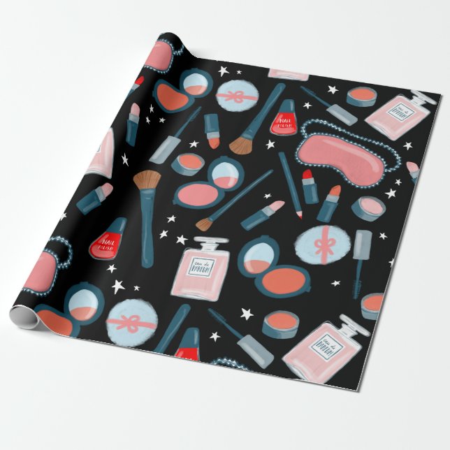 Beauty kosmetics mönster Black gift-omslag Presentpapper (Utrullad)
