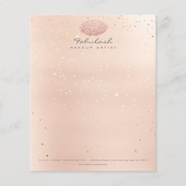 Beauty Läppar Kiss Makeup Artist Confetti Ro Guld Flygblad (Framsidan)