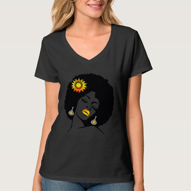 Beauty Lips Flower Black Girl Magic Afro Diva  Mel T Shirt (Framsida)