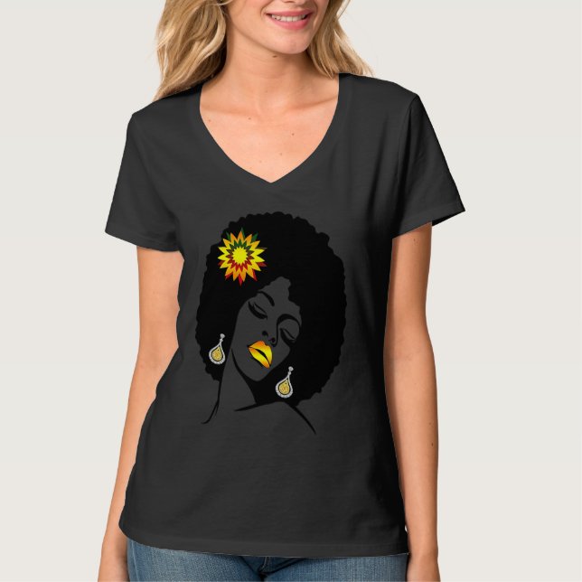 Beauty Lips Flower Black Girl Magic Afro Diva  Mel T Shirt (Framsida)