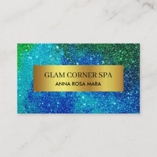 *~* Beauty Luxury Gold Foil QR Glitter Blue Grönt Visitkort