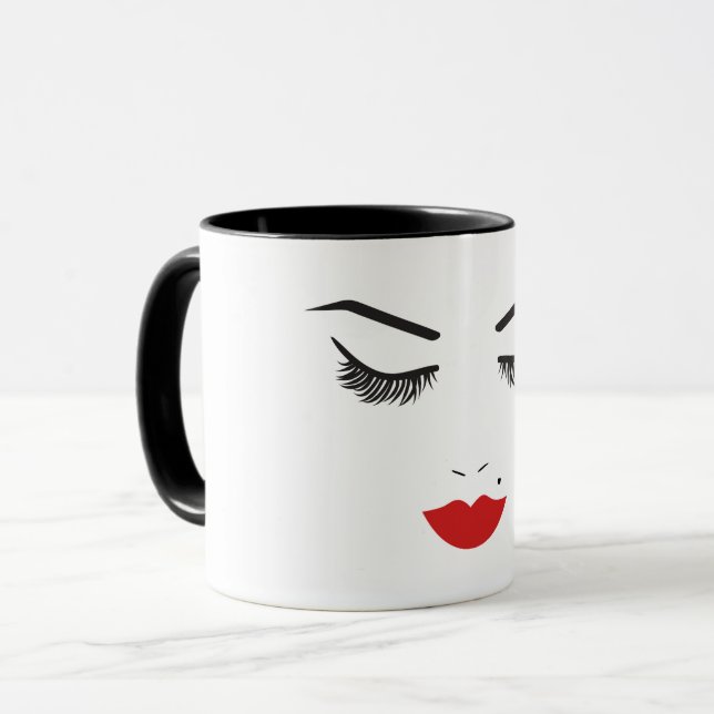 Beauty Makeup Ansikte Lash & Red Läppar Salon Mugg (Framsida vänster)