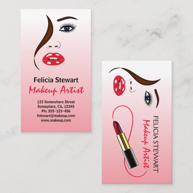 Beauty Makeup Artist i Spegel Cosmetolog Visitkort (Fram/baksida)