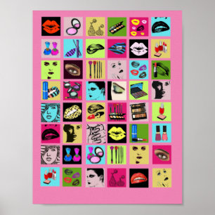Beauty Makeup Cosmetics Women ansikte collage Art Poster