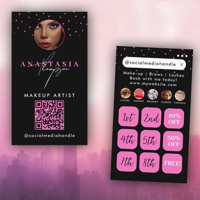 Beauty Nagel Social Media Black Rosa Loyalty-kort Visitkort (Beauty Nails Social Media Black Pink Loyalty Cards)