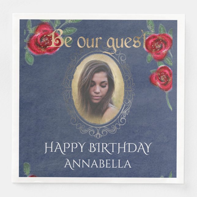 Beauty och Beast Fairy Tale Blue Spegel Photo Pappersservett (Framsida)