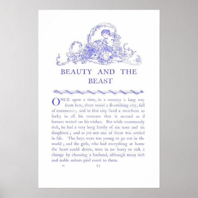 Beauty och Beast Fairy Tale Bok Blue Poster (Framsidan)