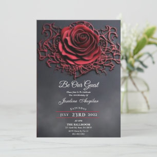 Beauty och Beast Gothic Röd ros Sweet 16 Inbjudningar