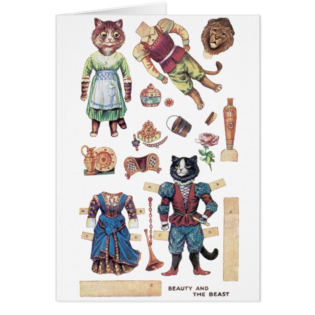 Beauty och Beast, Papper Doll, Louis Wain Hälsningskort (Framsidan)