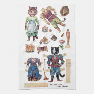 Beauty och Beast, Papper Doll, Louis Wain Kökshandduk