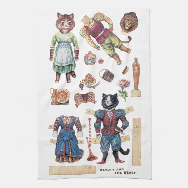 Beauty och Beast, Papper Doll, Louis Wain Kökshandduk (Vertikal)