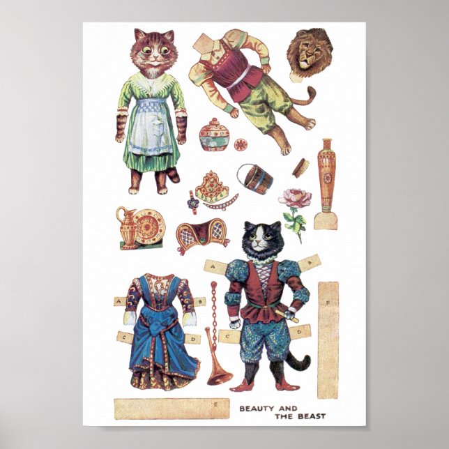 Beauty och Beast, Papper Doll, Louis Wain Poster (Framsidan)
