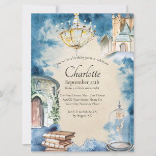 Beauty och Beast Watercolor Fairy Tale Invat Inbjudningar