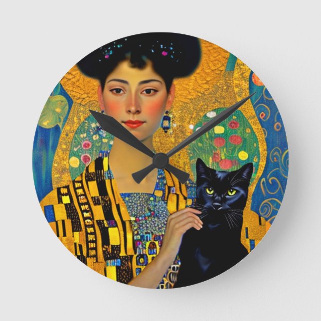 Beauty och Black Cat Rund Klocka (Framsida)