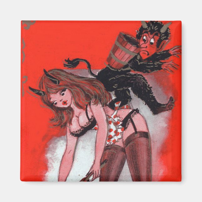 Beauty och Krampus Vintage Julafton Julen Magnet (Framsidan)