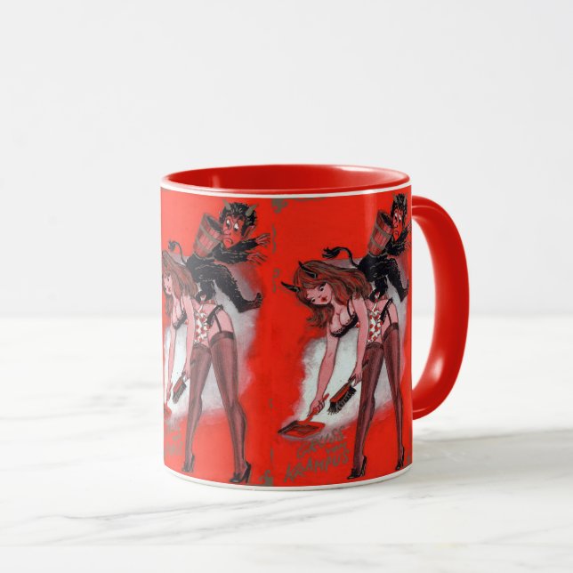 Beauty och Krampus Vintage Julafton Julen Mugg (Framsida höger)
