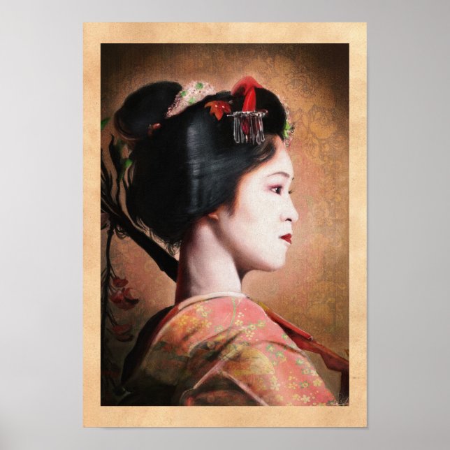 Beauty of Geisha - coola oriental japanese-målning Poster (Framsidan)