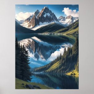 Beauty of Mountains Forests Sjöar AI Generative Poster