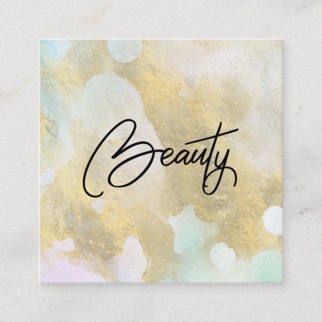 ~* BEAUTY Pastel Rainbow Gold Foil Affärskort Fyrkantigt Visitkort (Framsida)