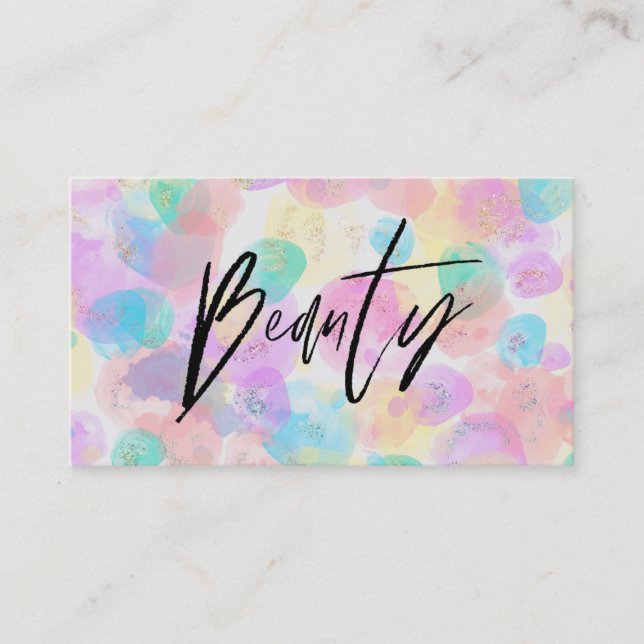 *~* BEAUTY Pastel Rainbow Watercolor Glitter Visitkort (Framsida)