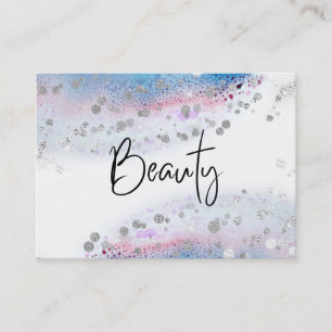 *~* BEAUTY - Pastellblått vattenfärg Silver Glitte Visitkort