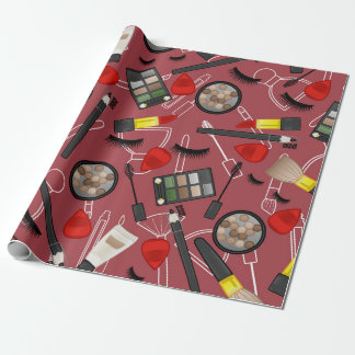 Beauty products pattern on a red backgroundapplica presentpapper