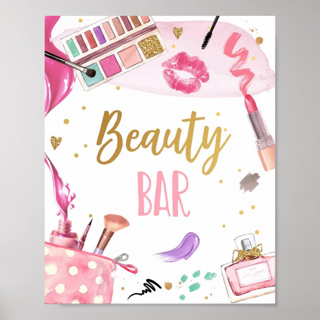 Beauty Pub Spa Party Makeup Glamor Girl Birthday Poster (Framsidan)