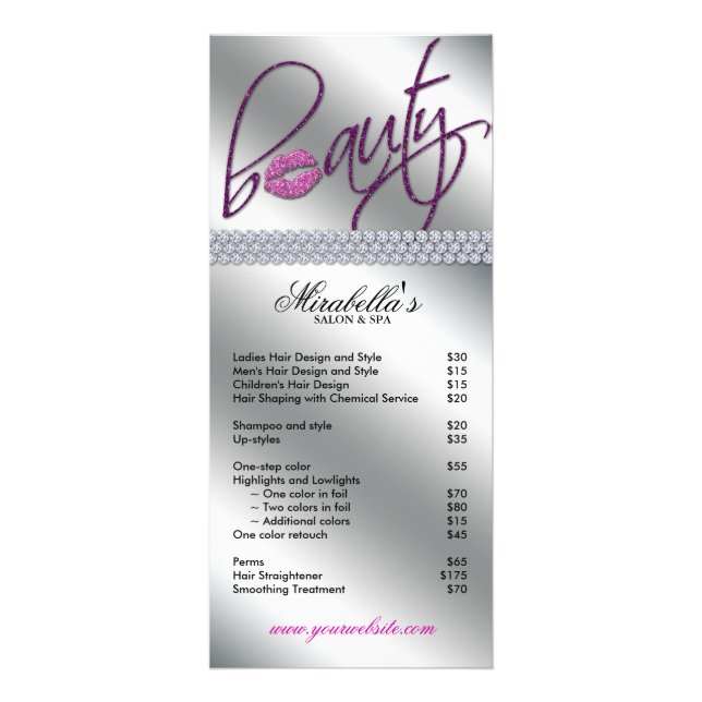Beauty Rack Card Makeup Glitter Läppar Silver Lila Reklamkort (Framsidan)