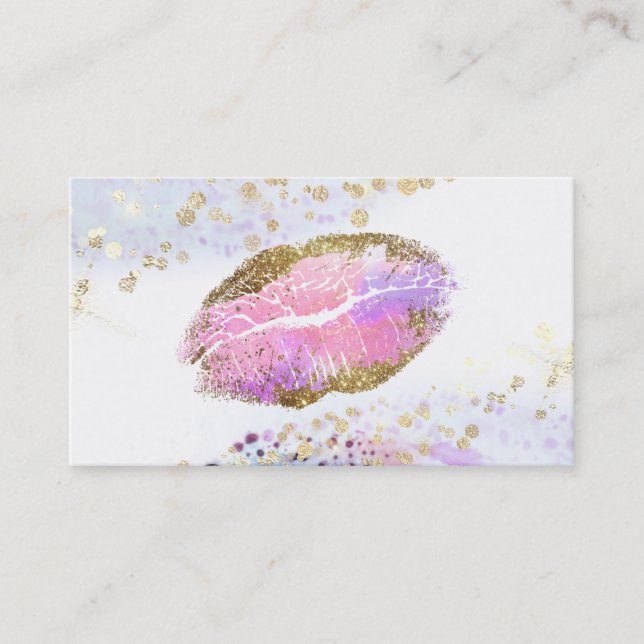 *~* Beauty Rosa Guld Pastel Glitter Läppar Makeup Visitkort (Framsida)