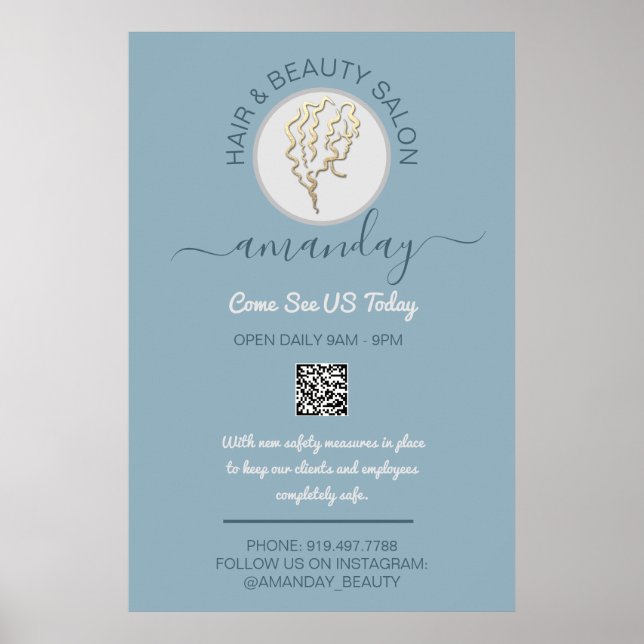 Beauty Salon be Säker Logotyp Hairdresser QR-kod Poster (Framsidan)