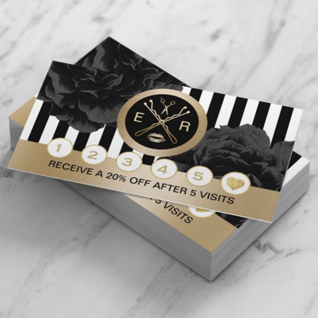 Beauty Salon Black Blommigt Modern Rand Loyalty Lojalitetskort (Skapare uppladdad)