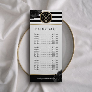 Beauty Salon Black Blommigt Modern Rand Pris List Reklamkort