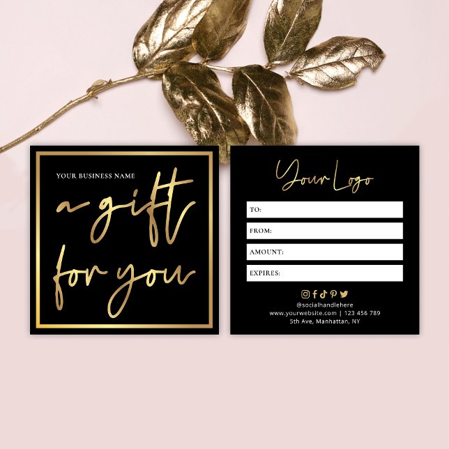 Beauty Salon Black & Guld Chic Gift Certificate Fyrkantigt Visitkort (Skapare uppladdad)