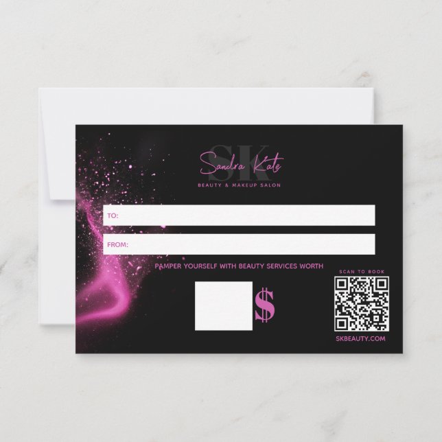Beauty Salon Black Neon Rosa Fill Massa-kort (Baksida)