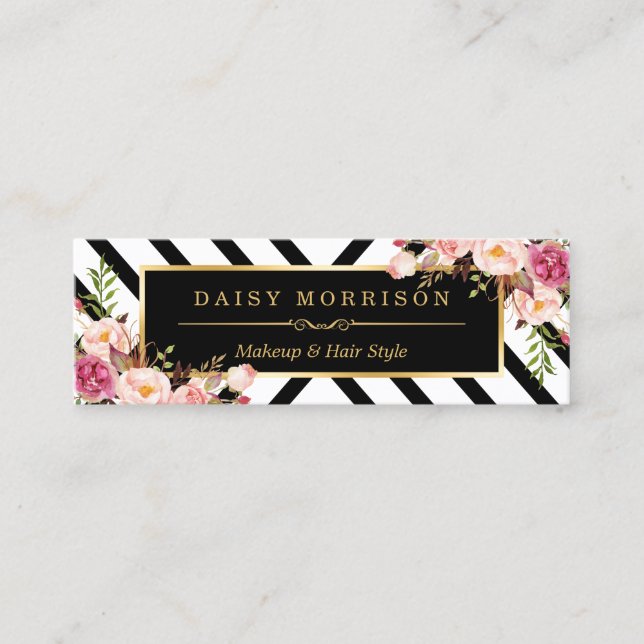 Beauty Salon Blommigt Guld Abstrakt Line Mönster Mini Visitkort (Framsida)