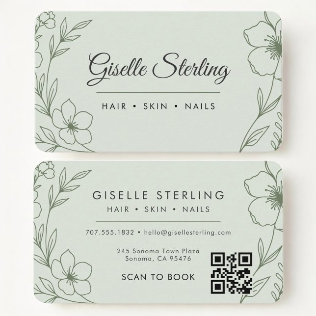 Beauty Salon  Botanical Sage Green QR Code Visitkort (Skapare uppladdad)