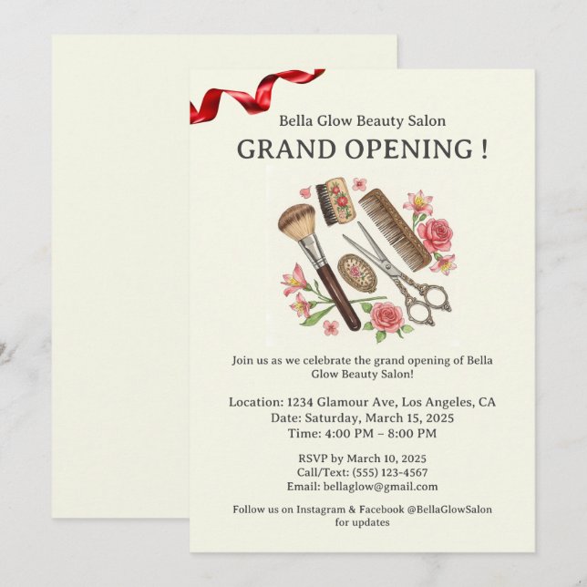 Beauty Salon Cute Grand Open Investigation Inbjudningar (Fram/baksida)