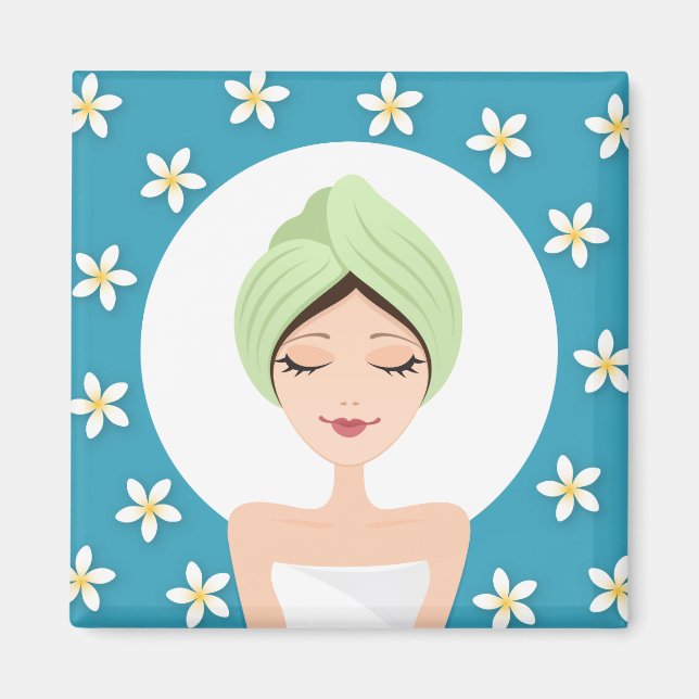 Beauty salon eller spa-kvinna inslagen i handduksb magnet (Framsidan)
