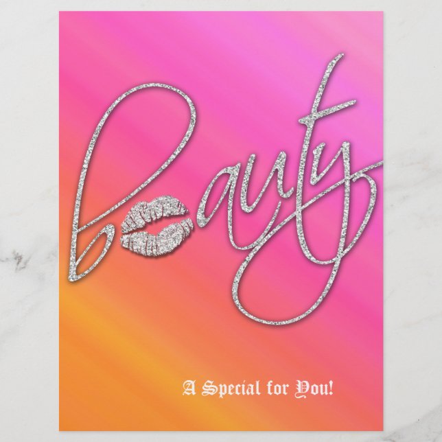 Beauty Salon Flyer Hair Rosa Orange Silver Läppar (Framsidan)