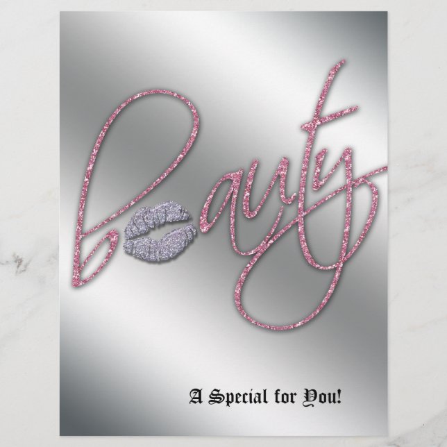 Beauty Salon Flyer Hair Rosa Silver Läppar (Framsidan)