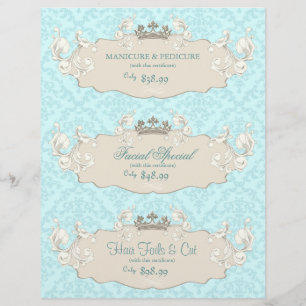 Beauty Salon Flyer Krona Blue Beige Damask