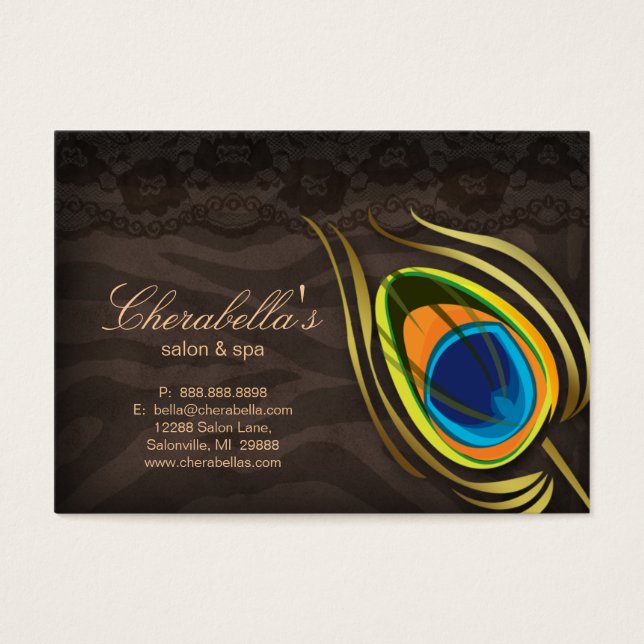 Beauty Salon Gift Card Peacock Brown Suede Visitkort (Framsidan)