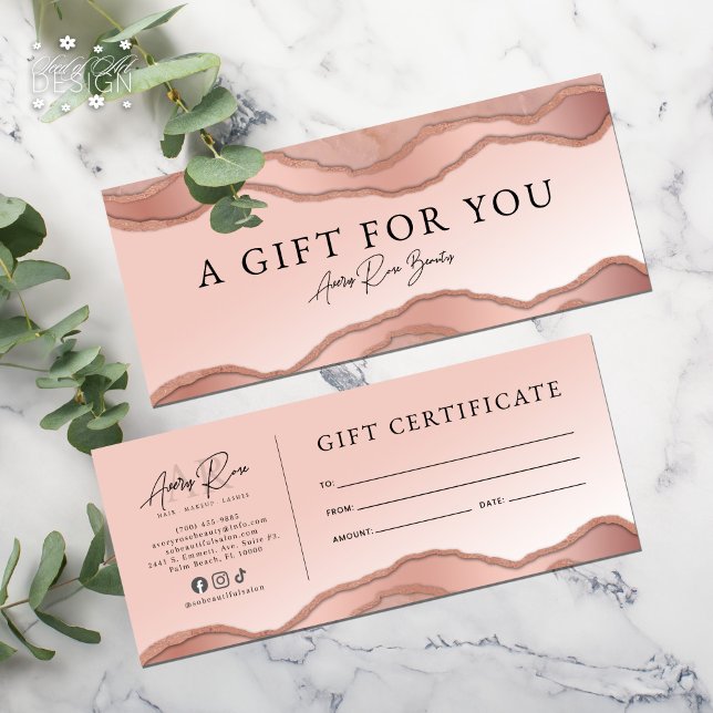Beauty Salon Gift Certificate rosa ros Guld Agate  (Skapare uppladdad)