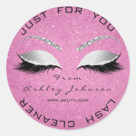 Beauty Salon Glitter Grått Rosa ros Lash Cleaner Runt Klistermärke