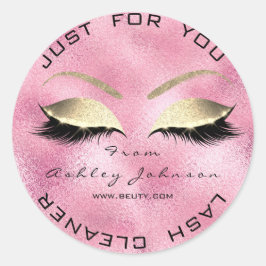 Beauty Salon Glitter Rosa Guld Lash Cleaner Glass Runt Klistermärke