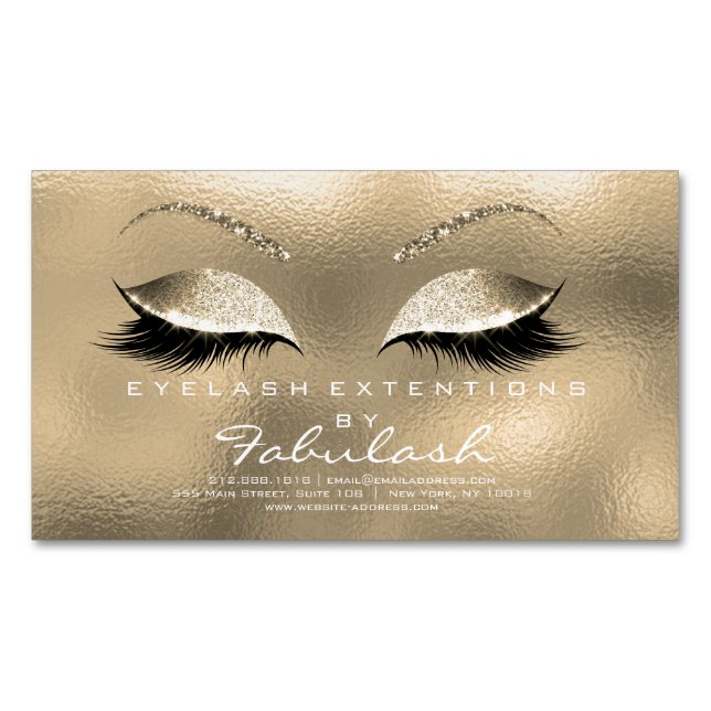 Beauty Salon Guld Glitter Adress Makeup Glass Visitkortmagnet (Framsida)