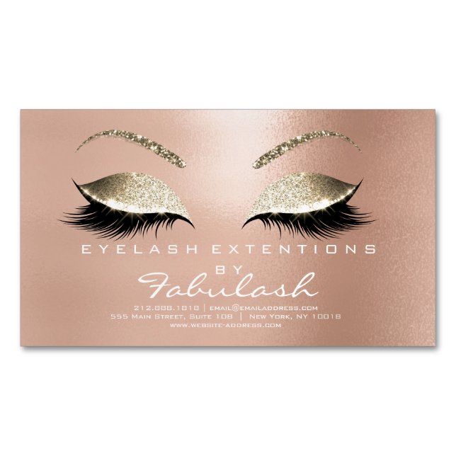 Beauty Salon Guld Glitter Adress Makeup White Visitkortmagnet (Framsida)