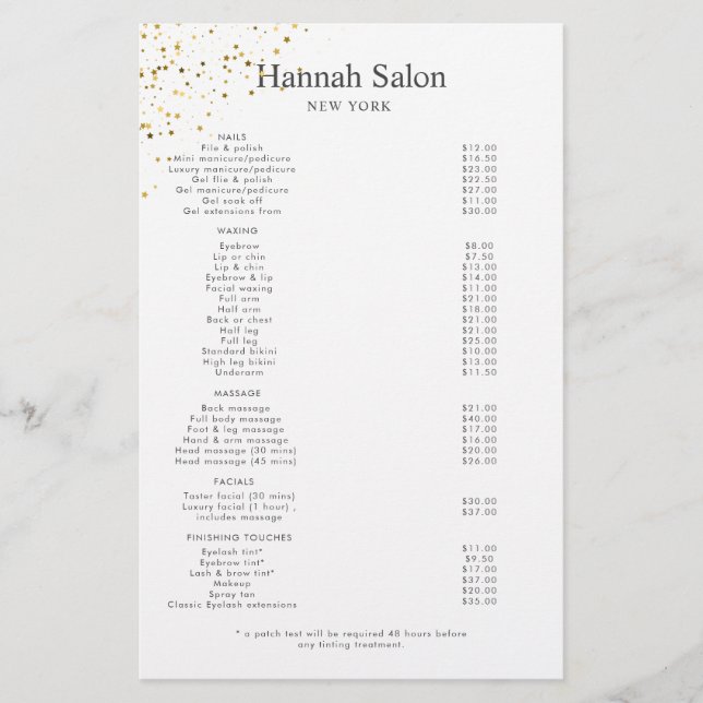 Beauty Salon guld glitter Glitter Flygblad (Framsidan)